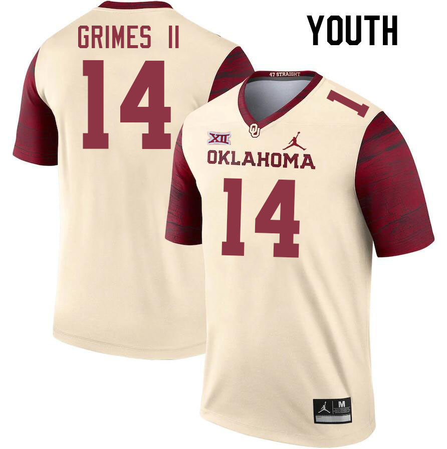 Youth #14 Reggie Grimes II Oklahoma Sooners College Football Jerseys Stitched-Cream - Click Image to Close